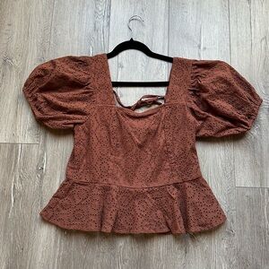 Band of the Free Eyelet Smocked Puff sleeve Top size medium
